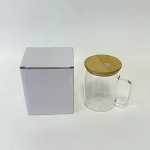 US warehouse 15oz Snow globe con manico clear glassato beer Can mug tazza in vetro preforato a doppia parete con coperchio in bambù