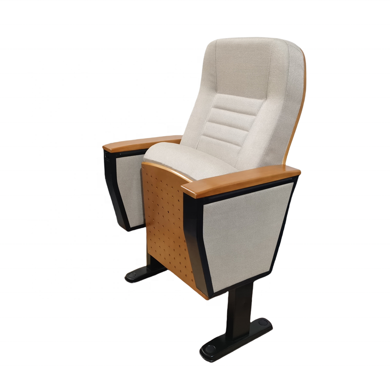 Modern Auditorium Chair with Fabric Writing Pad Wooden Lecture Theater Furniture Church School Gym Steel Leg Plastic Material
