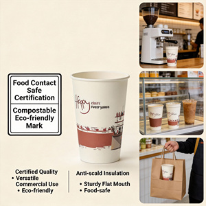 Gobelets en papier double paroi de 16 oz en gros, épaissis, <span class=keywords><strong>à</strong></span> bord <span class=keywords><strong>plat</strong></span>, avec couvercles, jetables, pour boissons chaudes et froides (café et thé au lait) - Product Image 6