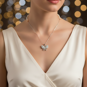 Collana farfalla CZ placcatura in oro rodio 16 "+ 2" catene alla moda con taglio principessa zircone oro rosa diamante perla pietra principale - Product Image 4