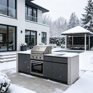 Cuisine extérieure modulaire moderne en acier inoxydable, étanche, préfabriquée, avec bar de jardin, réfrigérateur à boissons intégré et barbecue. - Product Image 5