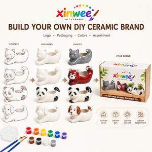 Kit per Dipingere Vasi in Ceramica a Forma di Animali, <span class=keywords><strong>Set</strong></span> Creativo per Bambini con Vasi per Piante Grasse a Forma di Panda e Gatto, Regalo Decorativo per le Festività - Product Image 4