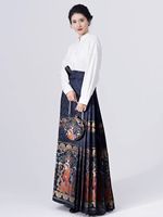Jupes de qualité de style chinois 2023, art littéraire rétro, fluide, taille haute, coupe trapèze, jupe plissée à motif de visage de cheval de la dynastie Ming améliorée