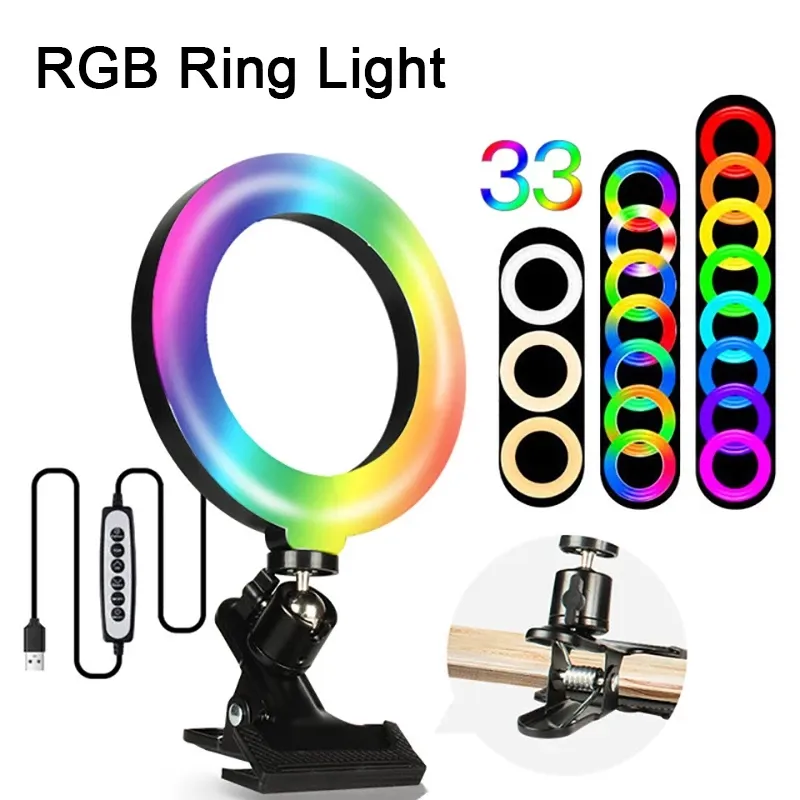 6 inç RGB Selfie halka ışık USB doldurun halka lamba 16cm klipsli makyaj Streaming Video canlı TikTok