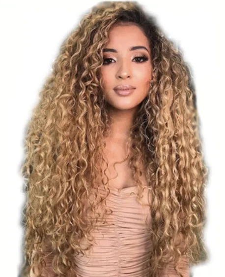 Chemical Fiber European and American Women Long Curly Hair African Small Curly Wigs Gradient Color Wig