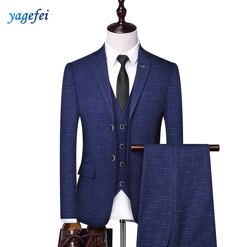 High quality blue wool wedding men 3-Piece suits