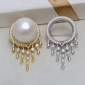 Broche de perlas de plata S925 con gotas de cristal y piedras preciosas rosas para mujer, accesorio de joyería de moda - Product Image 4