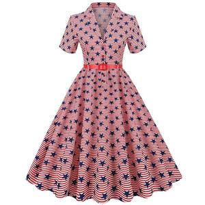 Robe longue décontractée taille haute HP, style Hepburn, élégante, pour femme, imprimé drapeau américain, costumes rétro d'Halloween, 100 % coton, en promotion - Product Image 2