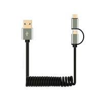 Kabel USB koil PVC pegas pengisian daya Tipe C mikro 2 In 1 emas terlaris