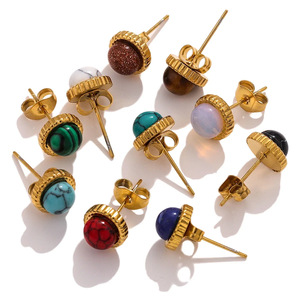 Multi Color Natural Stone 18K Gold Plated PVD Stainless Steel <b>Stud</b> <b>Earrings</b> for Women | Hypoallergenic, Non-Fading & Waterproof - Product Image 1