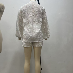 Women's New <b>Sexy</b> Lace Embroidery See-through Shirt High-waisted Shorts 2-piece <b>Set</b> Fashion - Product Image 6