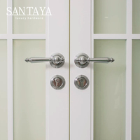 Poignée de porte Santaya en alliage de zinc chromé argenté, ensemble de serrure de porte intérieure traditionnelle pour chambre à coucher, silencieuse et facile à installer