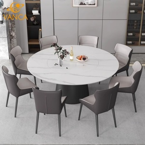 Mesa de comedor redonda de madera de diseño moderno de lujo con patas especiales de mármol verde para sala de estar comedor hogar Bar1 - Product Image 4