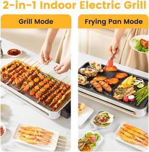 Grill électrique d'intérieur 1500W YOHAWJAN en acier inoxydable, sans fumée, plaque de cuisson antiadhésive amovible, contrôle de la température, poêles portables - Product Image 2