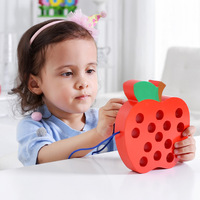 2021 New Wooden High Quality Toys Montessori Baby Wooden Worm Eating Fruit Threading Game Children's Educational Growth Toys