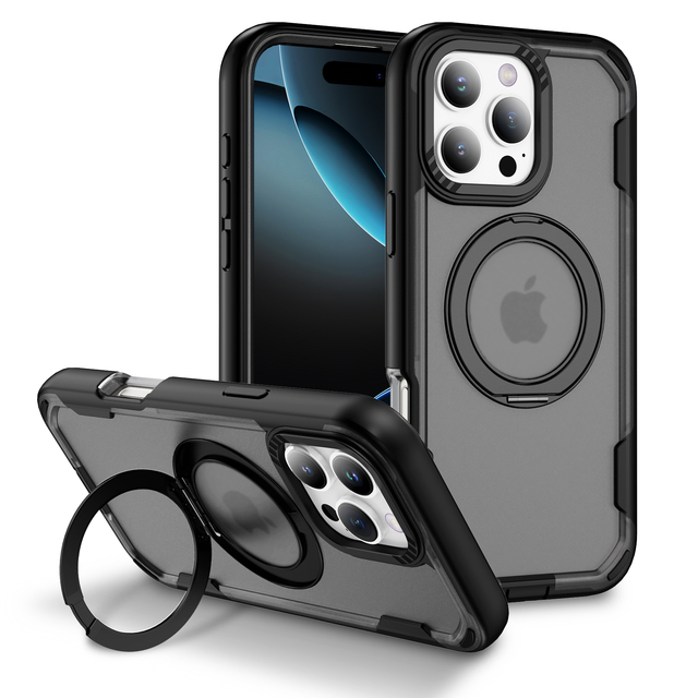Magnetic TPU+PC Phone Case for 16 Pro Max 15 360 Rotatable Kickstand Anti-Fingerprint Luxury Soft Skin Feel Shockproof Custom