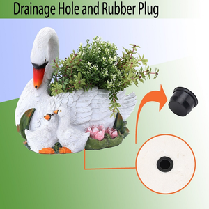 Оптовая продажа на заказ, цветочный горшок для сада, декоративный белый лебедь, семейный цветочный горшок из смолы - Product Image 6