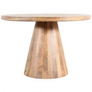 Premium <b>Solid</b> Mango <b>Wood</b> <b>Round</b> <b>Dining</b> <b>Table</b> with Sculptural Pedestal Base Natural Finish - Product Image 1