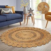 Tapis rond en jute tressé à la main, bord festonné creux, fibre naturelle, écologique, décoration intérieure pour la maison