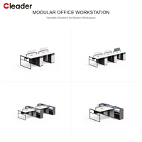 Bureau de travail moderne pour 2 personnes, cadre carré noir, plateau blanc, accents dorés, écran en acrylique transparent, OEM