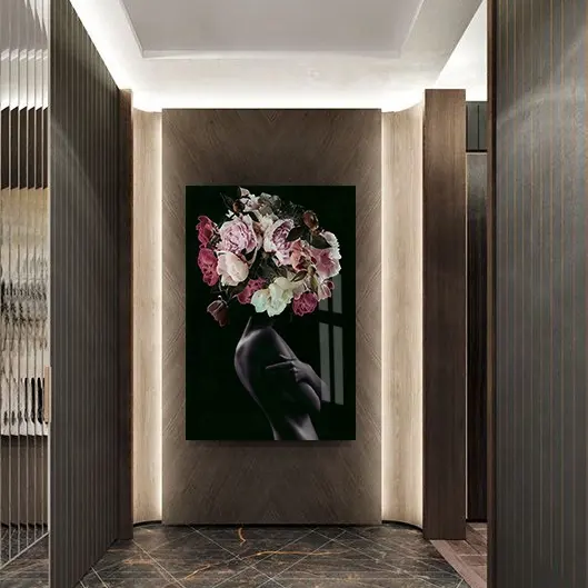 Luxe Huis Woonkamer Hotel Decor Kristal Porselein Muur Art Mode Beauty Vrouw Glas Schilderen