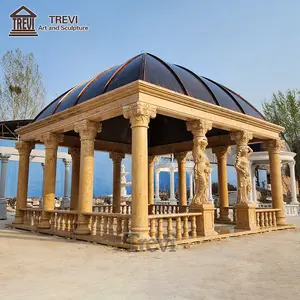 Rectangle Garden Greek Style Outdoor Large Marble Gazebo With Figure Statue