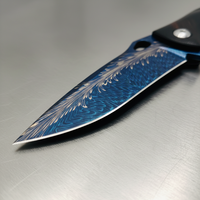 Couteau pliant tactique avancé en alliage de titane avec manche en bois de fer du désert 15N20, finition en plumes bleues torréfiées, pour camping, bricolage, OEM, cuir de vachette