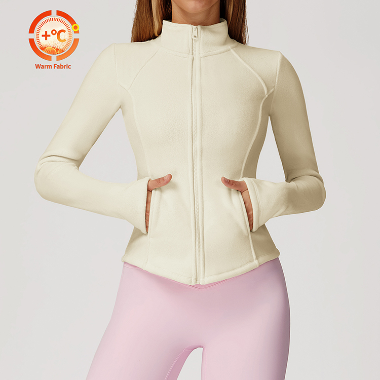 Private Label Polar Fleece Yoga Jacket Stand Collar Full Zip Breathable Windproof Warm Thickened Fitness Gym Top With Pockets