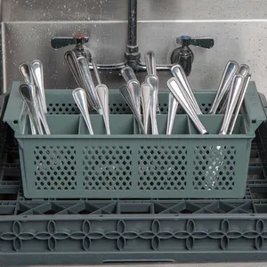 Rak sendok garpu plastik penyimpanan peralatan dapur keranjang sendok garpu restoran komersial 8 kompartemen