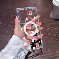 INS Pembe Şeftali Çiçeği Kablosuz Şarjlı Cep Telefonu Kılıfı Samsung S26 Ultra S25 Şeffaf Manyetik Arka Kapak Coque