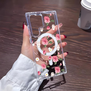 Funda para Teléfono Móvil con Carga Inalámbrica, Diseño de Flor de Durazno Rosa, para Samsung S26 Ultra S25, Carcasa Transparente con Parte Trasera Magnética - Product Image 2