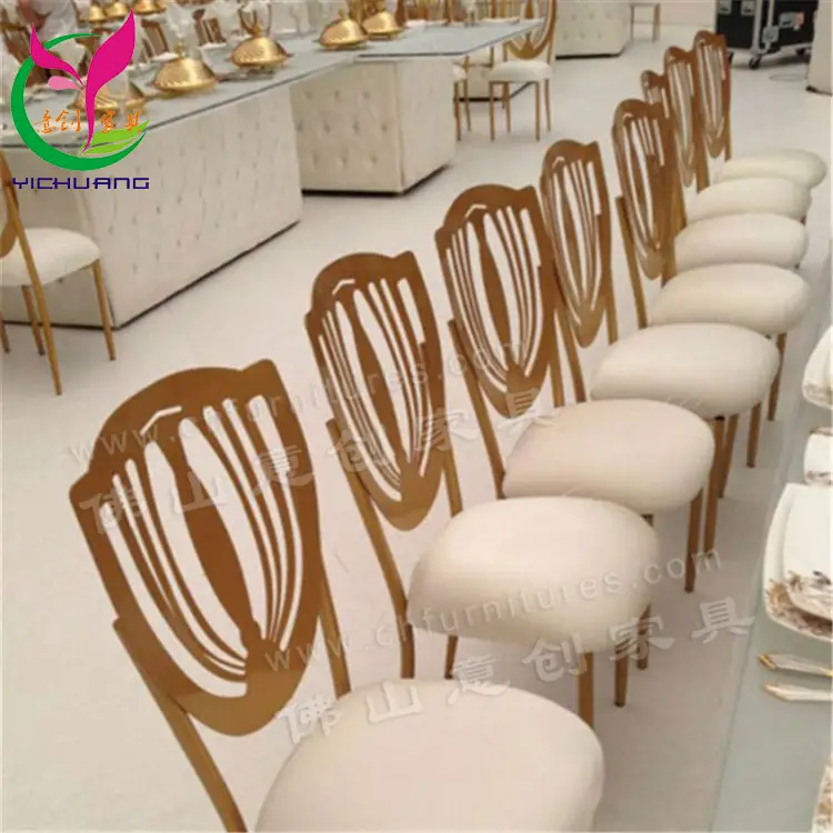 Chaise de bal dorée pour salle de mariage, chaises de salle de location d'événements en plein air, vente en gros directement depuis l'usine