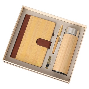 Luxury customized bamboo notebook pen with vacuum cup set business gift set private gifts set