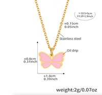 Ensemble de bijoux pour enfants en acier inoxydable, collier, bracelet, bague et boucles d'oreilles en émail rose papillon, ensemble de bijoux amusant pour enfants - Fabriqué en usine