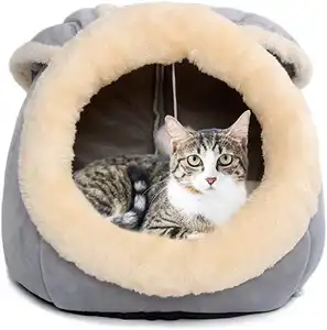 Vendita calda morbido cotone spesso Pet Nesting Sleeping House Indoor soggiorno cani gatti letto con Drop Ball