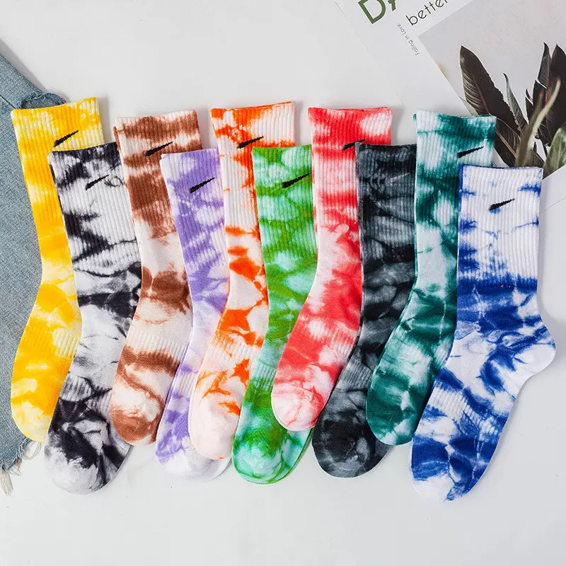 Chaussettes en coton pour hommes et femmes, bas de style Hip Hop, Tie Dye, customisées, à la mode, vente en gros,