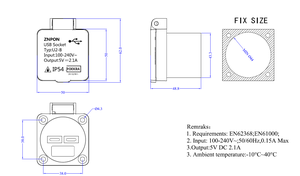 Prise USB ZNPON 2 voies TYPE C avec couvercle étanche, 2.1A/100-240V ~, U2-B IP54 - Product Image 3