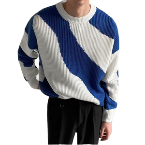 Pull pour garçons automne-hiver, inspiré de la mode coréenne, uni, contrasté, ample, col mandarin, tricoté, OEM, anti-froissement - Product Image 1