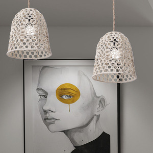 Pantalla de lámpara de cuerda de algodón tejida a mano, forma de campana, estilo bohemio, ecológica, para el hogar, casa de huéspedes, hotel, restaurante - Product Image 3