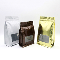 Sac en plastique doré à fond plat avec fenêtre rectangulaire, pochette zippée, emballage de qualité alimentaire haute barrière pour aliments secs et snacks
