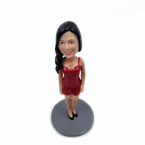 Resina Mujer con vestido rojo Bobble cabeza dama estatua - Product Image 1