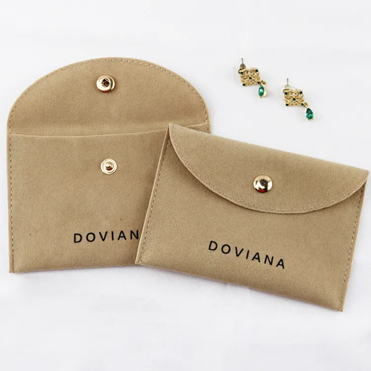 Bolsa de joyería de terciopelo marfil con almohadilla de inserción, bolsa de joyería personalizada con logotipo para collar, exhibición de Bisutería