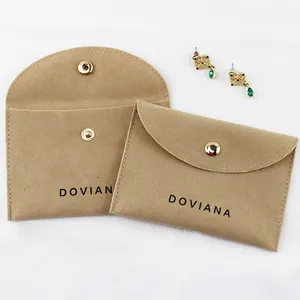 Pochette à bijoux en velours ivoire avec tampon d'insertion emballage de pochette à bijoux personnalisé avec logo pour présentoir à bijoux collier