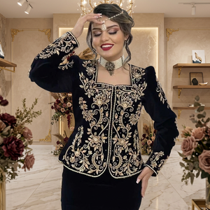 Vintage Moroccan Satin Bridal <b>Jacket</b> Turkish Beadwork Crystal Pattern Formal Party Celebrations Ankle-Length Eco-Friendly - Product Image 3