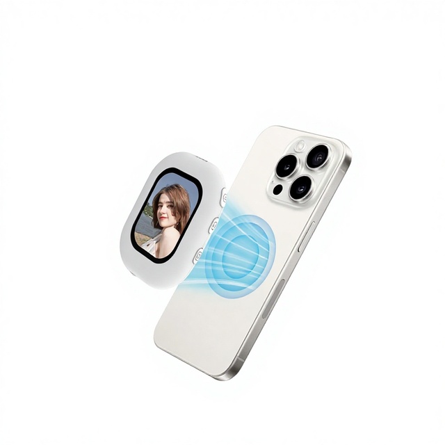 Magnetic Wireless Selfie Screen Mirroring Device for iPhone 15/16/17 Pro Max Vlogging Mini Portable Real Time Display Monitor