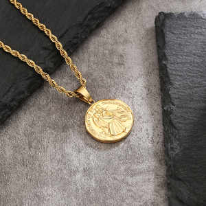 Pendentif pièce de monnaie Croix de Saint Christophe en acier inoxydable plaqué or 18 carats, Collier religieux vintage avec crucifix pour homme et femme - Product Image 3