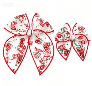 Lazos para el Cabello <span class=keywords><strong>con</strong></span> Elástico para Niñas, Accesorio de Lazo de Malla de Tul <span class=keywords><strong>con</strong></span> Diseño Navideño: Clip Festivo Rojo y Verde - Product Image 4