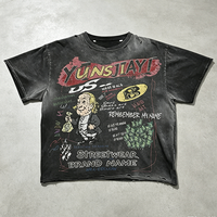 Kaos Oblong Oversize Vintage Streetwear Desain Kustom Grosir dengan Cetak Digital Grafis dan Pinggiran Raw Hem Distressed