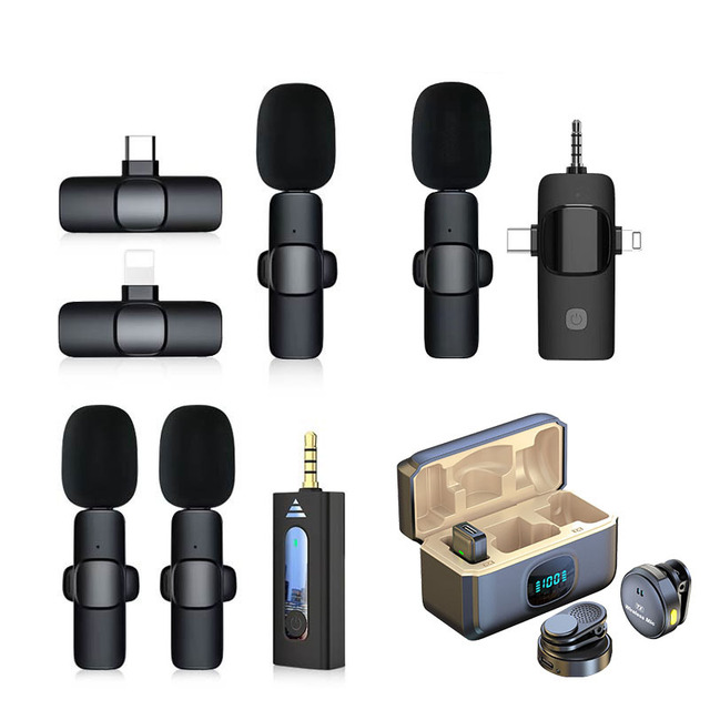 Wireless Lavalier Microphone 1 Transmitter 2 Receivers, Lapel Mic for Mobile Phone Live Streaming, Recording