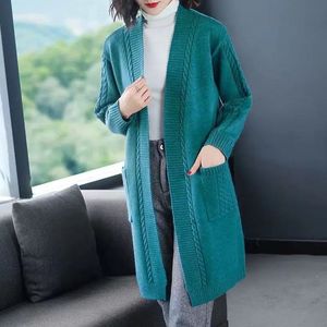 Cardigã Feminino Fitspi de Tricô Longo para Outono/Inverno, Gola V, Cor Sólida, Caimento Solto, Suéter Oversized, Jaqueta Elegante Casual - Product Image 4